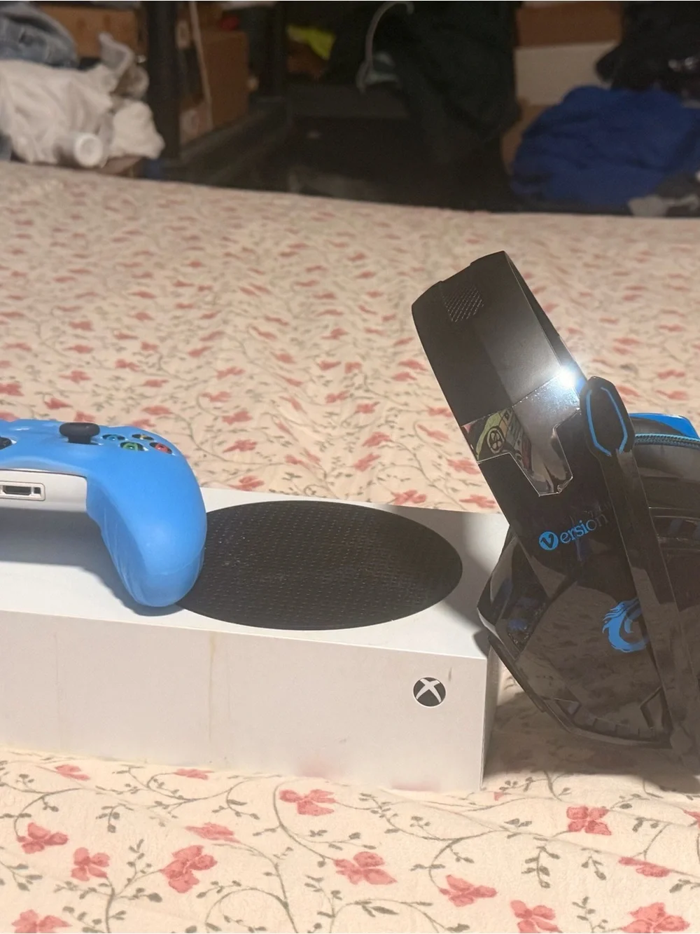 Series S Console with Blue Wireless Controller and Black Gaming Headset